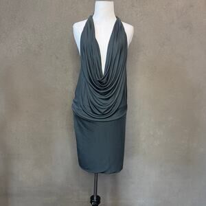 Moda International Charcoal Rayon Cowl Halter Open Back Mini Dress Y2K Size M